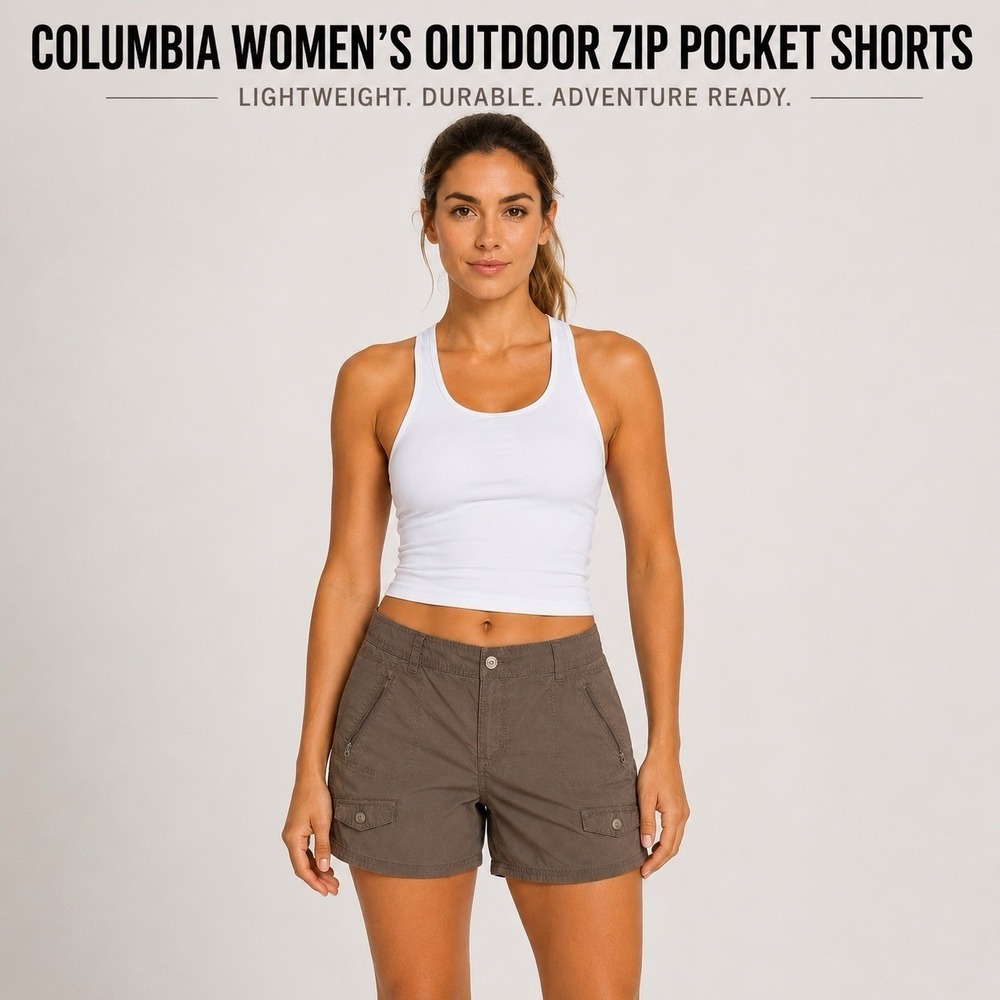 Columbia Women's Brown‎ Cargo Hiking Shorts Zip Pocket Outdoor Utility Trail *14